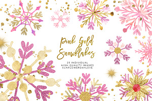 Pink Gold Snowflakes Clipart