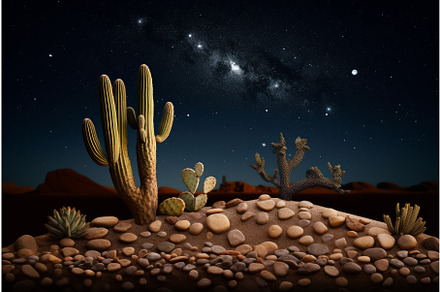Desert cactus night stars. Generate, an Illustration by Ylivdesign