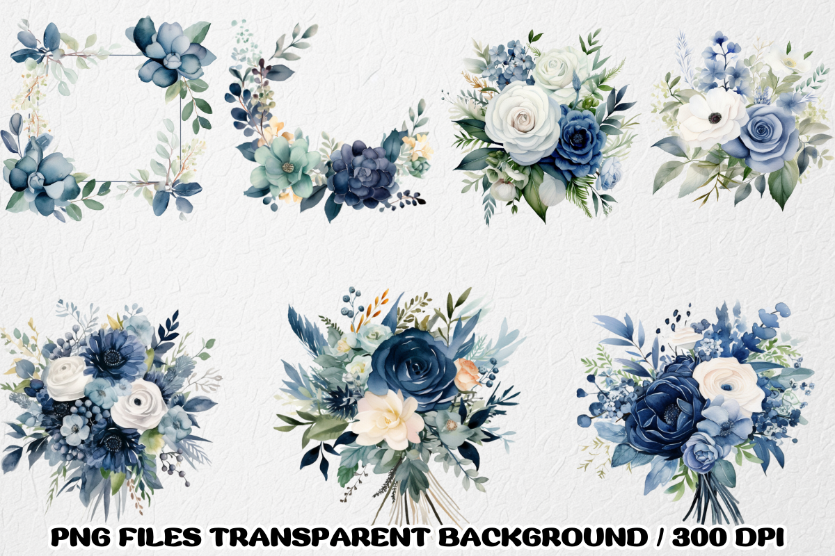 Watercolor Blue Flowers Clipart, an Illustration by SindyPrintDesign (Photo 2 of 3)