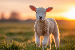 Cute lamb standing on green grass in the meadow, an Animal Photo by AlyaAnd