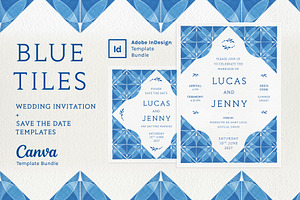 Blue Tiles Wedding Invitation Bundle, an Invitation Template by Wedding Whippet