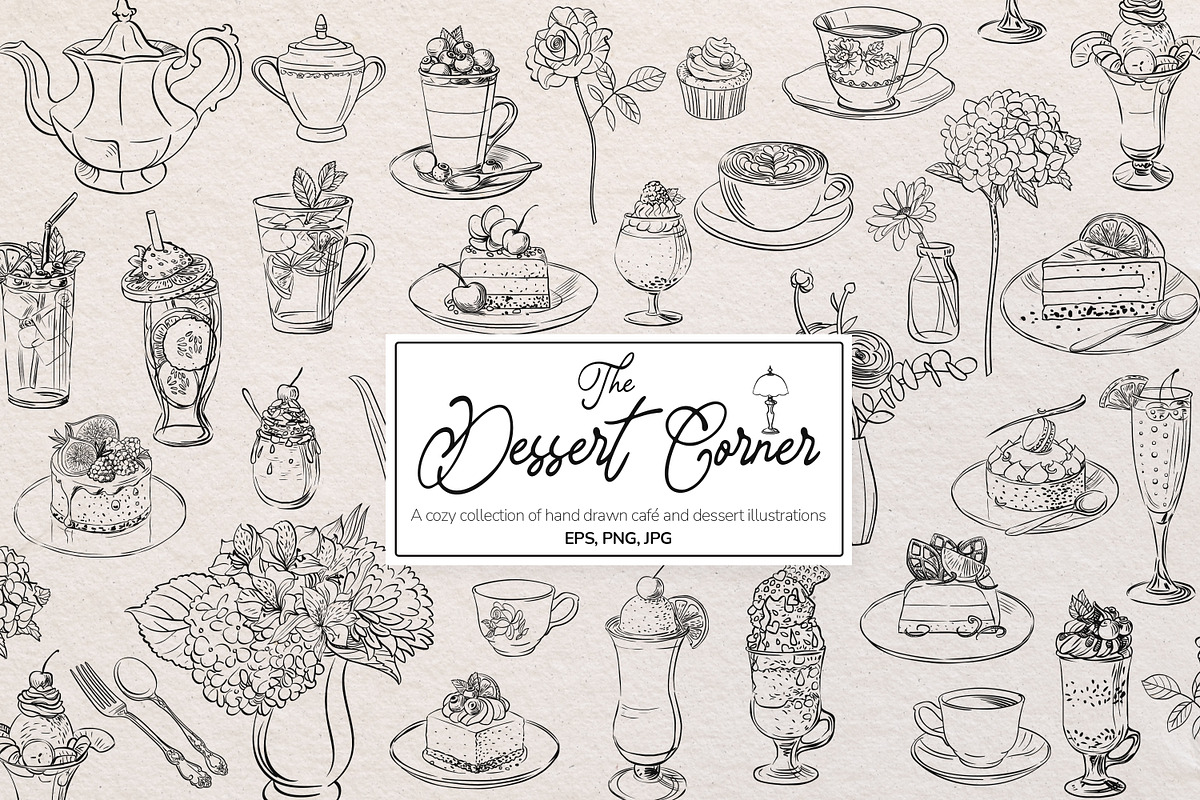 The Dessert corner. Vector art, a Food Illustration by Nadia Murash (Photo 1 of 7)