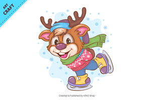 Cartoon Deer Skating. Clipart.