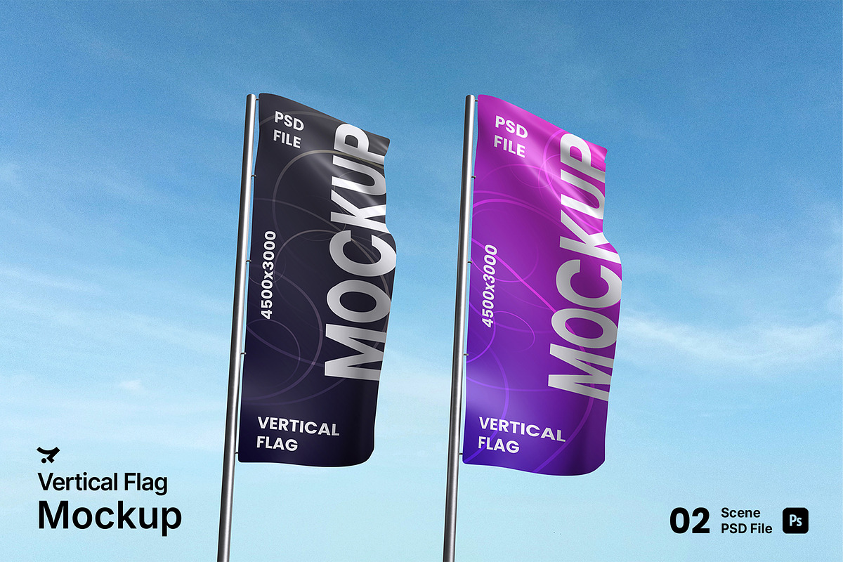 Vertical Flag Mockup, an Advertising Mockup by Rielismee (Photo 1 of 5)