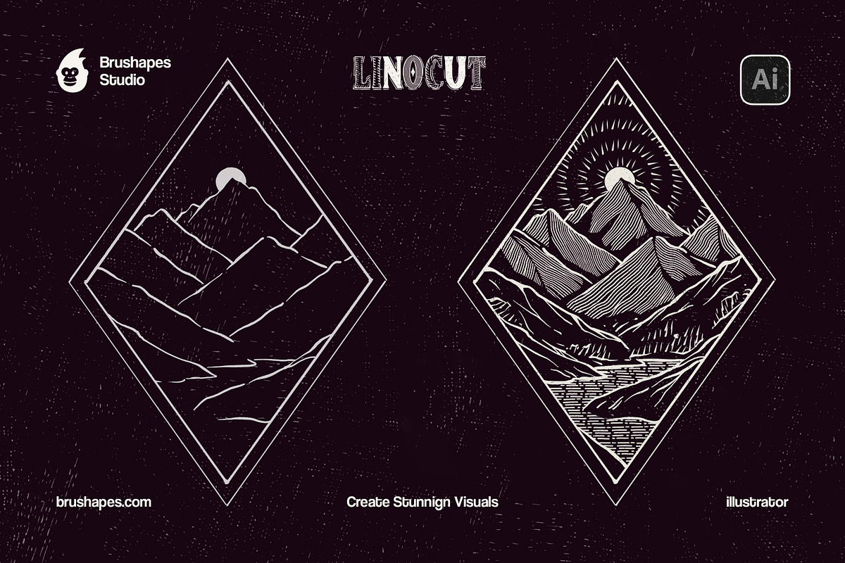 Linocut Illustrator Brushes, a Brush Add-On by brushapes.com (Photo 5 of 6)