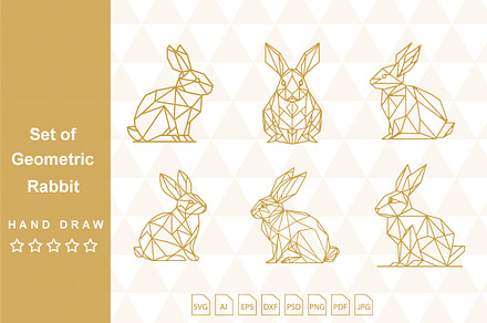 Set of Geometric Rabbit Abstract Art