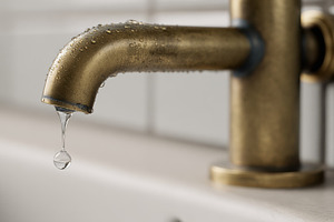 Water drips from a brass faucet, a Photo by Beautiful things