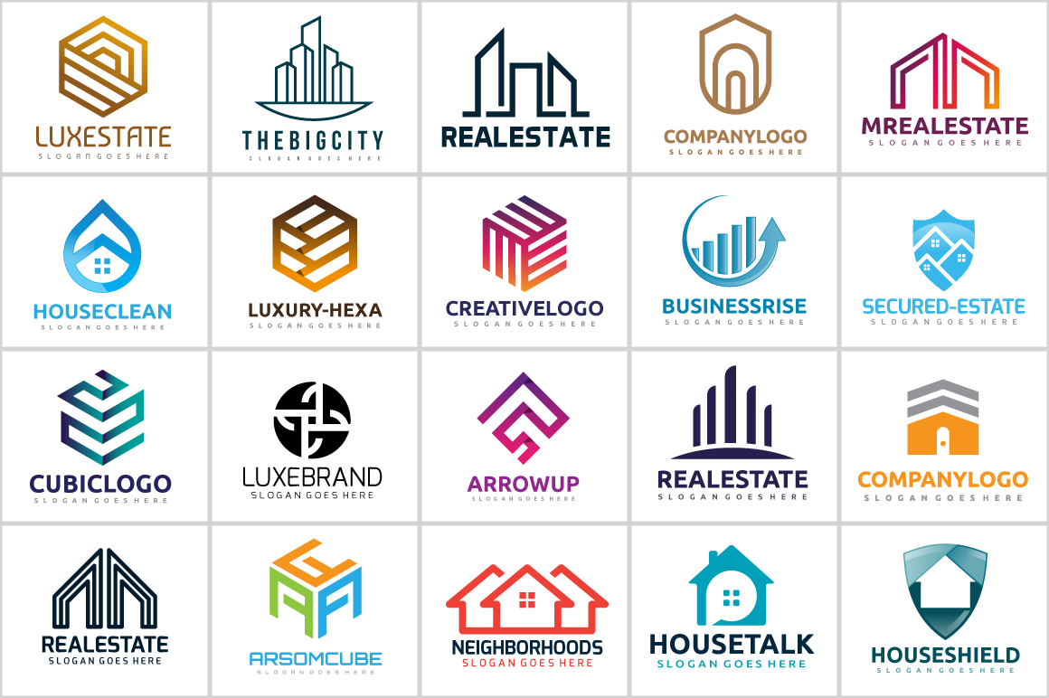 20 Real Estate & House Abstract Logo, a Branding & Logo Template by 3ab2ou