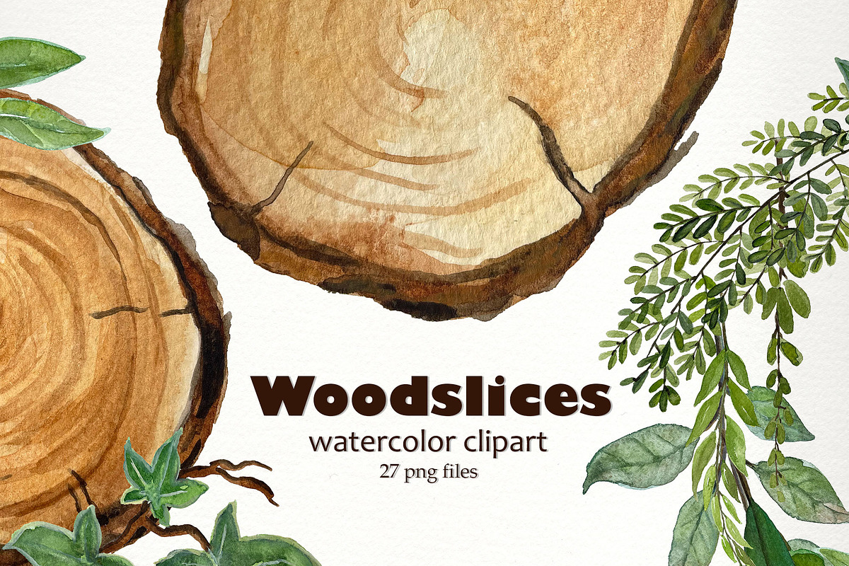 Watercolor Woodslices Clipart- Handp, an Illustration by SandraGraphicDesign (Photo 6 of 7)