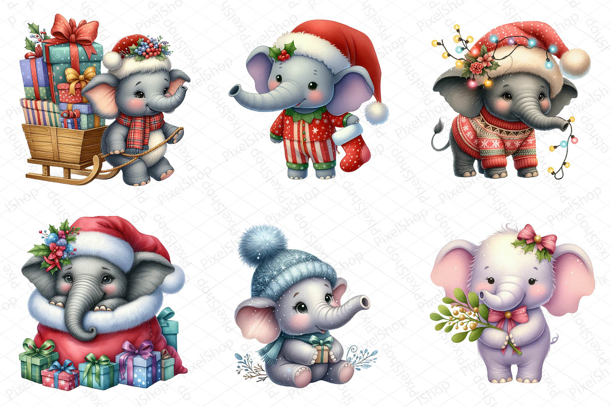 Christmas Elephant Clipart, an Illustration by DreamPrint404 (Photo 3 of 5)