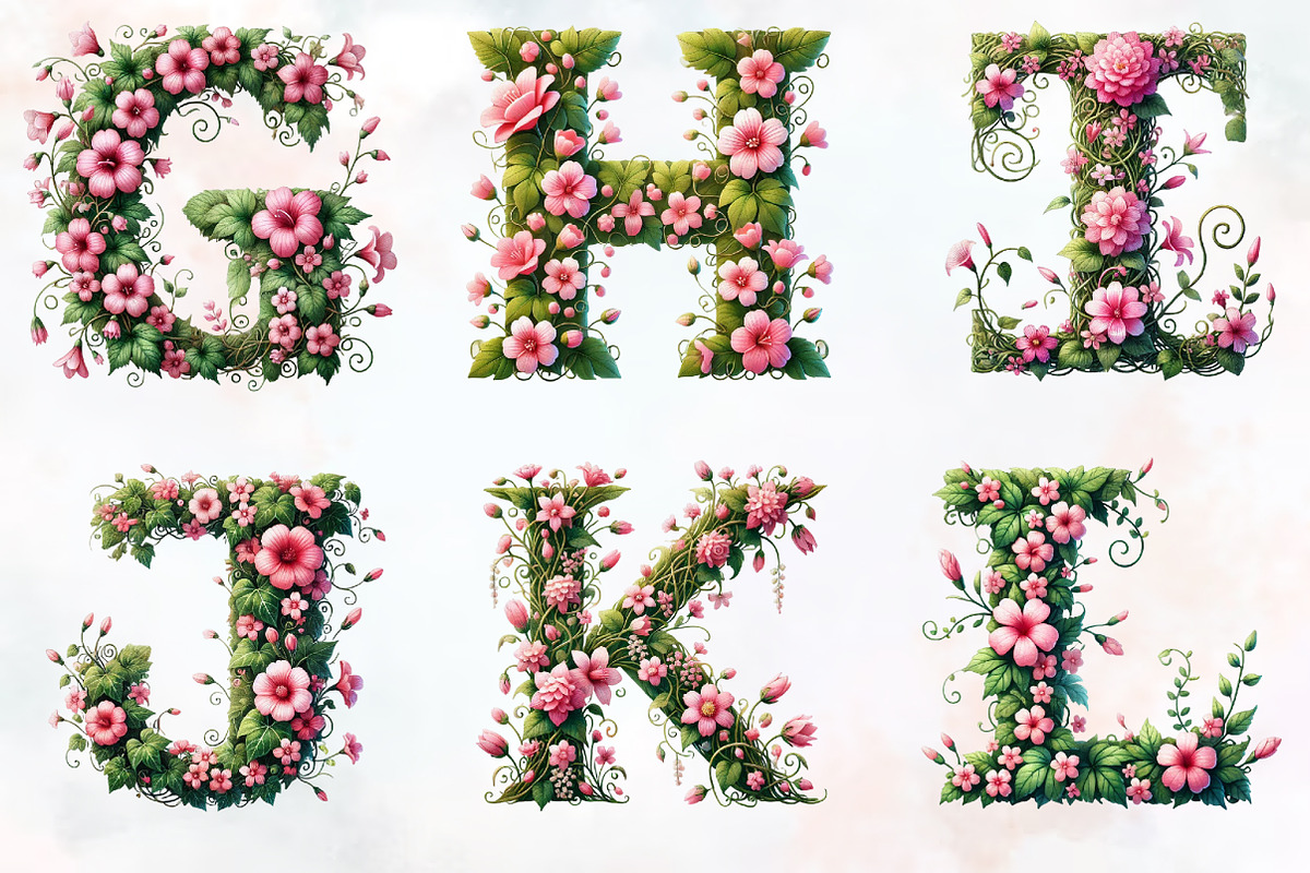 Watercolor Floral Alphabet Clipart, an Illustration by RobertsArt (Photo 4 of 7)