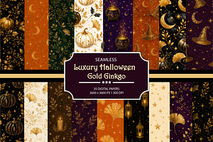 Halloween Gold Ginkgo Digital Paper, a Texture Illustration by Printable Design Store