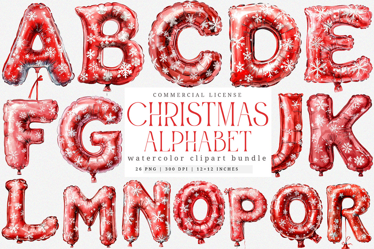Watercolor Christmas Alphabet PNG, an Illustration by SinaCreation (Photo 1 of 7)
