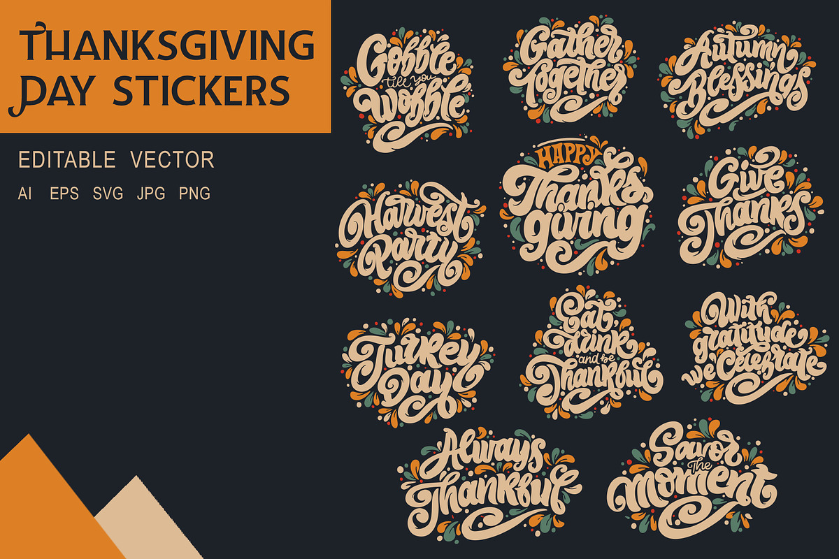 Thanksgiving Day stickers, a Poster Template by Anna's Lettering (Photo 1 of 15)