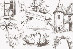 vintage clipart french chateau set, a Decorative Illustration by Patishop Art
