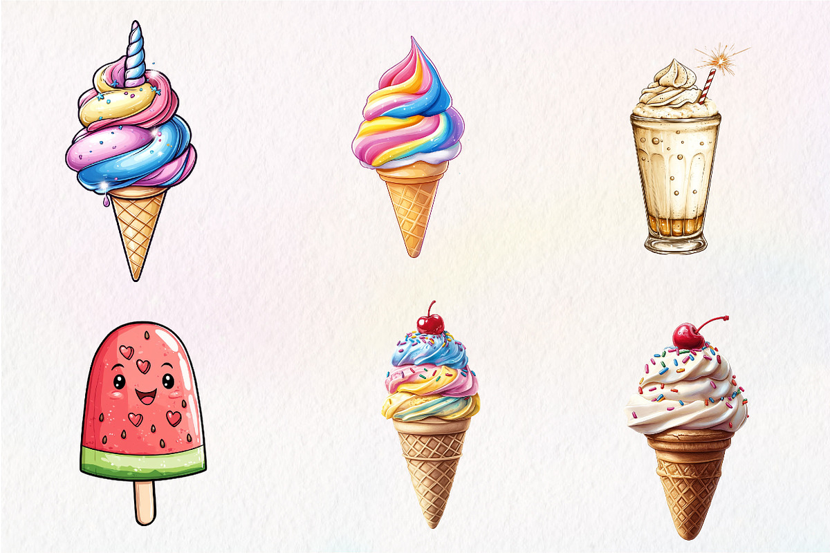 Colorful Summer Ice Cream Clipart, an Illustration by CreationArt (Photo 2 of 5)