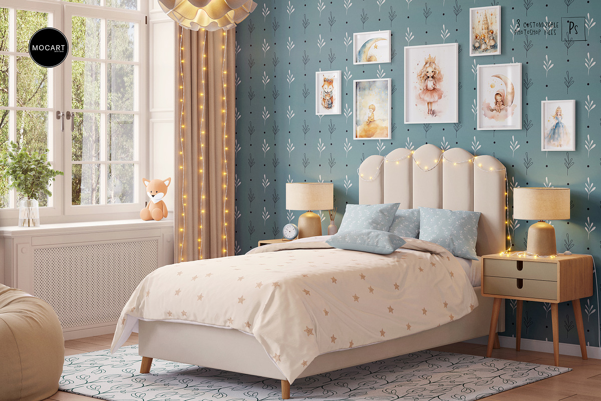 Kids Bedroom Wallpaper, Bedding v2, a Household Mockup by Mocart (Photo 5 of 10)