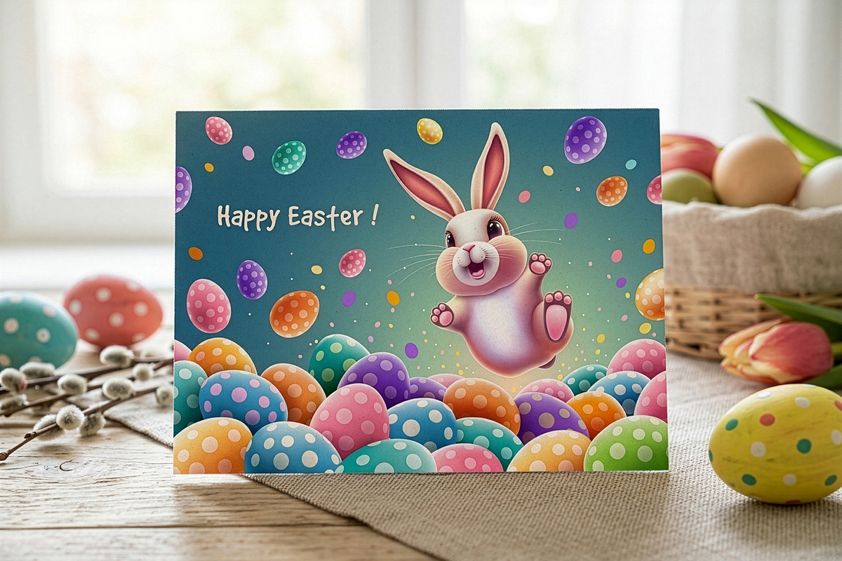 Easter Greeting Card With Cute Bunny, a Card Template by Vector beauty (Photo 3 of 3)