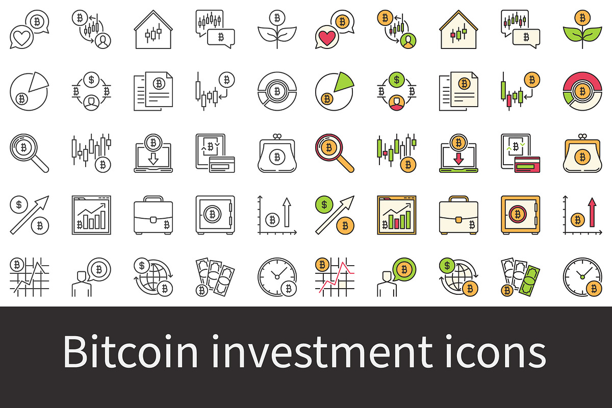 Bitcoin investment and trading icons, an Icon by VenomousVector