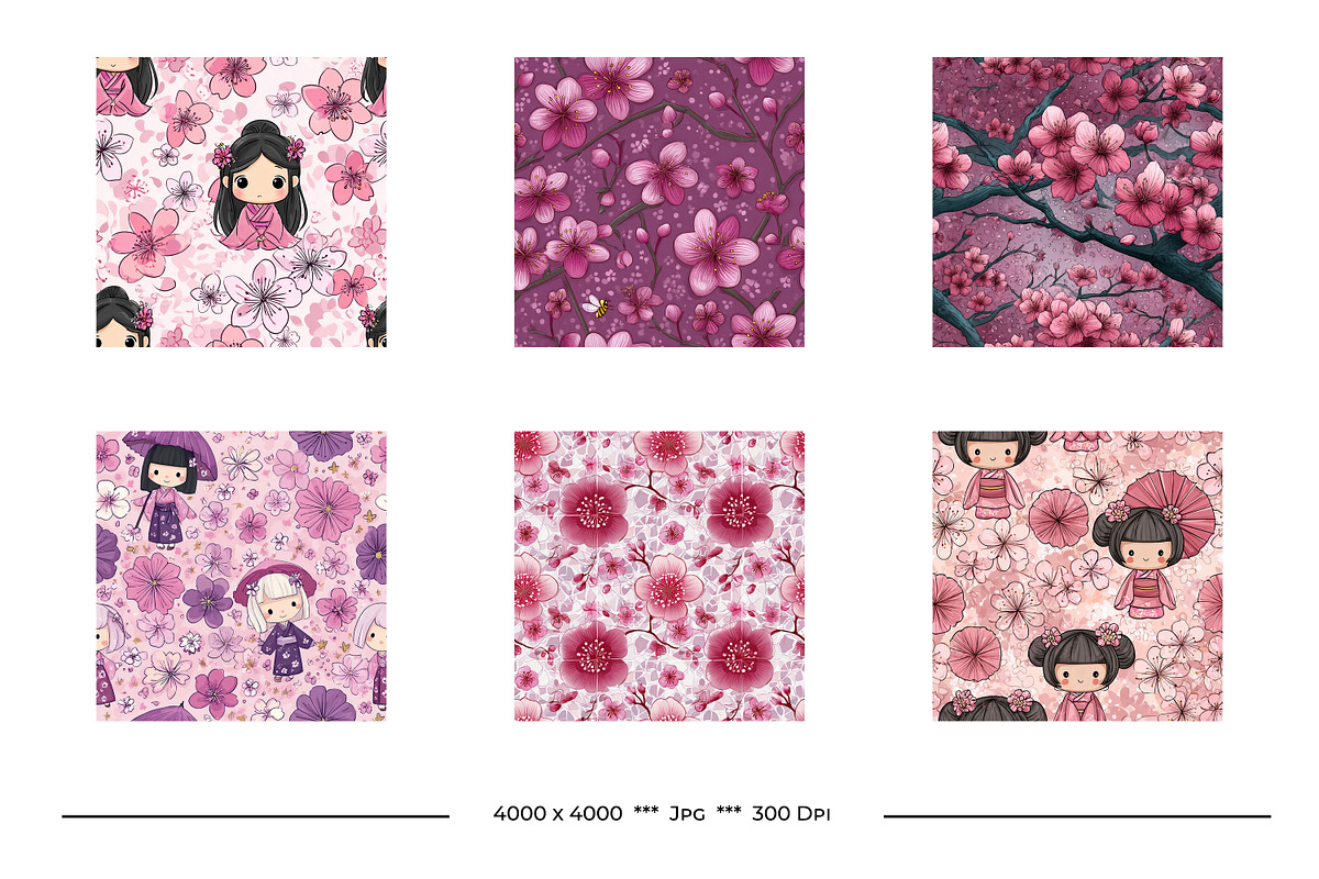 Cherry Blossom Retro Art Patterns, a Pattern Graphic by karenfoleyphoto (Photo 4 of 17)