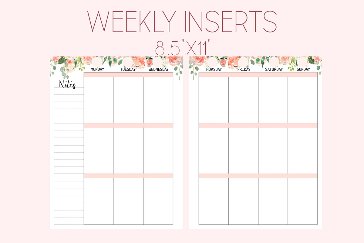 Weekly Planner Inserts 8.5x11 Peachy, a Stationery Template by EasyLifePlanners (Photo 1 of 3)