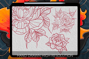 Neo Tradition Peony Tattoo Stencil