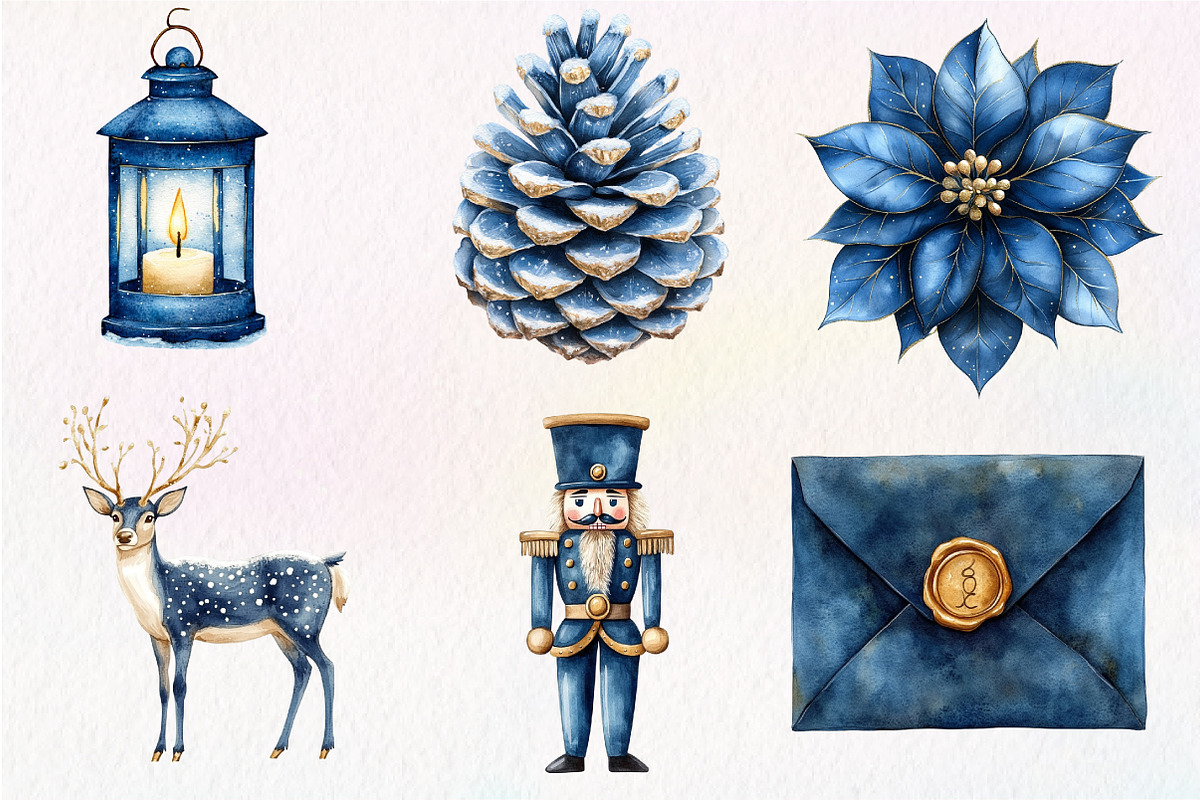 Watercolor Navy Christmas Clipart, an Illustration by Dream Creation (Photo 2 of 6)