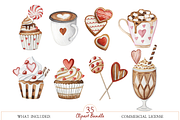 Watercolor Valentine Sweets Clipart, an Illustration by MockupWizard (Thumbnail 2 of 5)