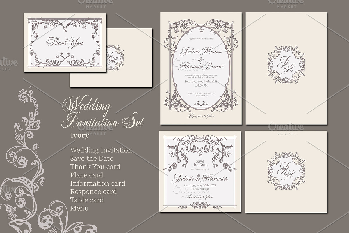 Baroque Wedding Stationery Suite, an Invitation Template by ilustrinna (Photo 7 of 14)