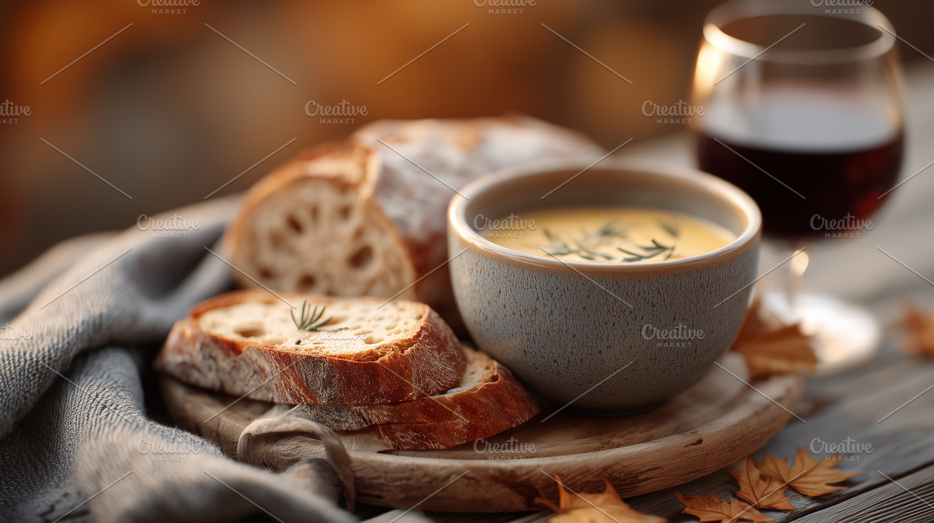 Cozy autumn meal with fresh bread, a Food & Drink Photo by MistyDay