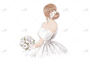 Bride with Bouquet Hand Drawn, an Illustration by Maddy's Art & Mockups (Thumbnail 1 of 3)