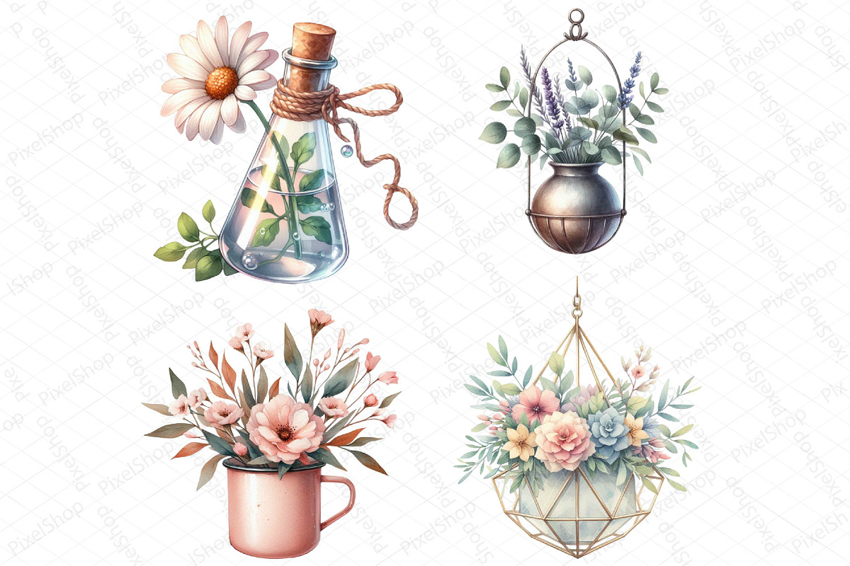 Flower Hanging Plant Vase Clipart, an Illustration by DreamPrint404 (Photo 4 of 5)