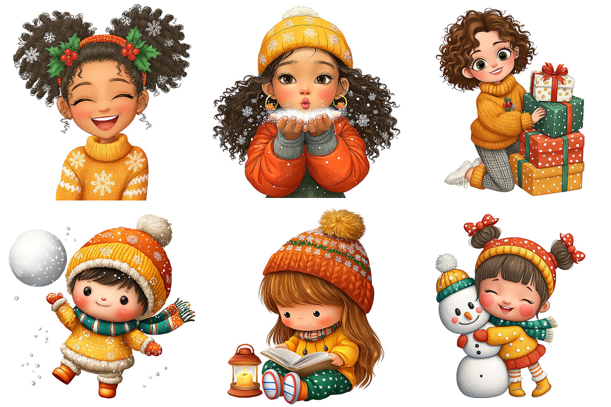 Quirky Christmas Girls Clipart, an Illustration by Craft Nest (Photo 3 of 11)