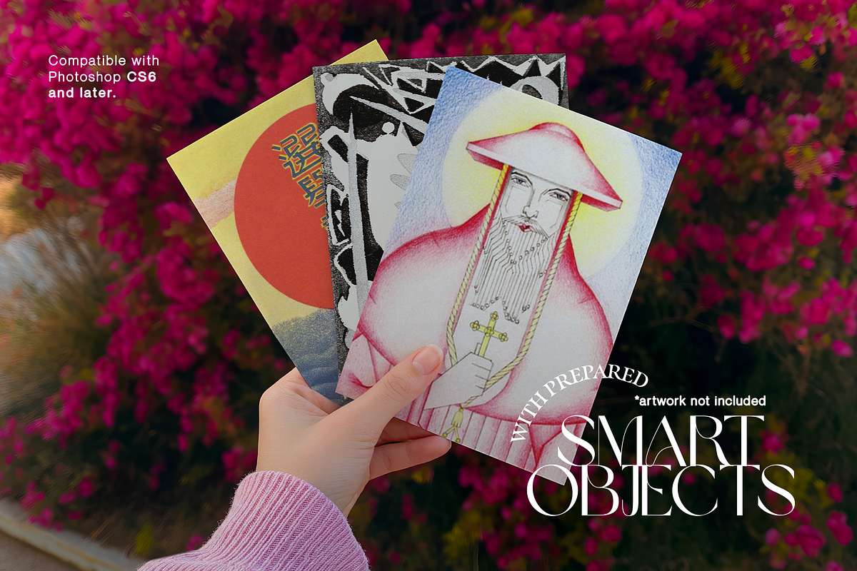Three DIN A Postcards Mockup (PSD), an Advertising Mockup by WasMockups (Photo 3 of 5)