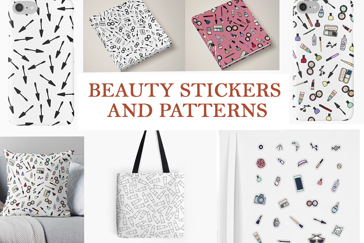 Hand Drawn Makeup & Patterns Kit, a Graphic by IRSYART (Photo 1 of 7)