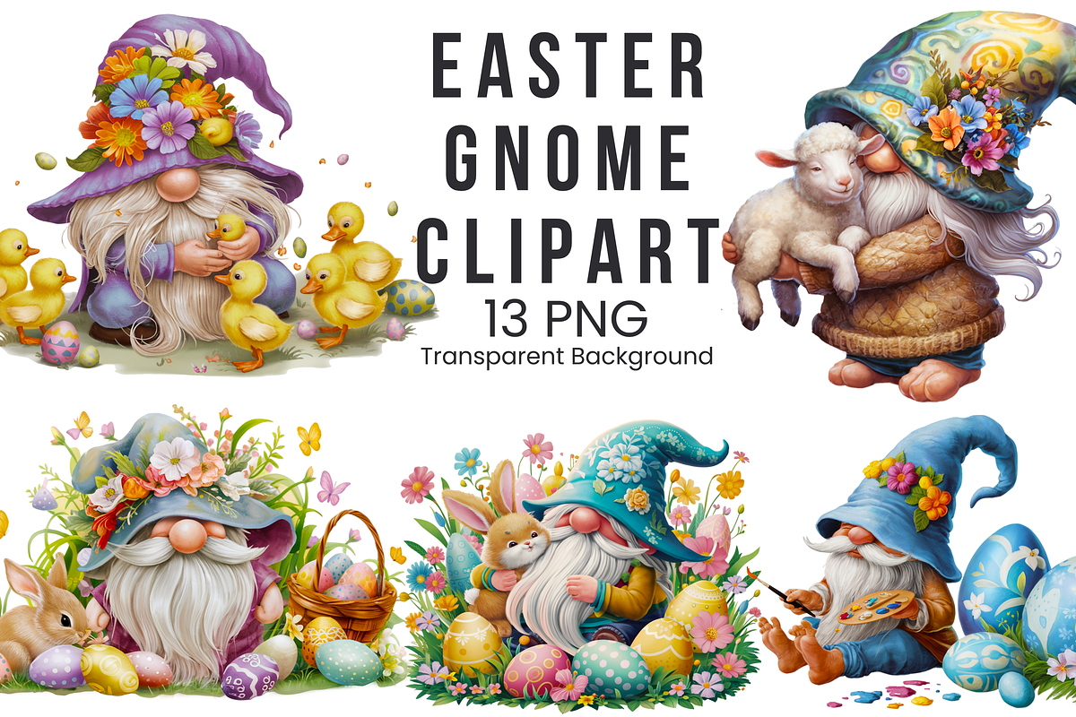 Easter Gnome Clipart PNG Bundle, an Illustration by Clipart Bloom (Photo 1 of 18)