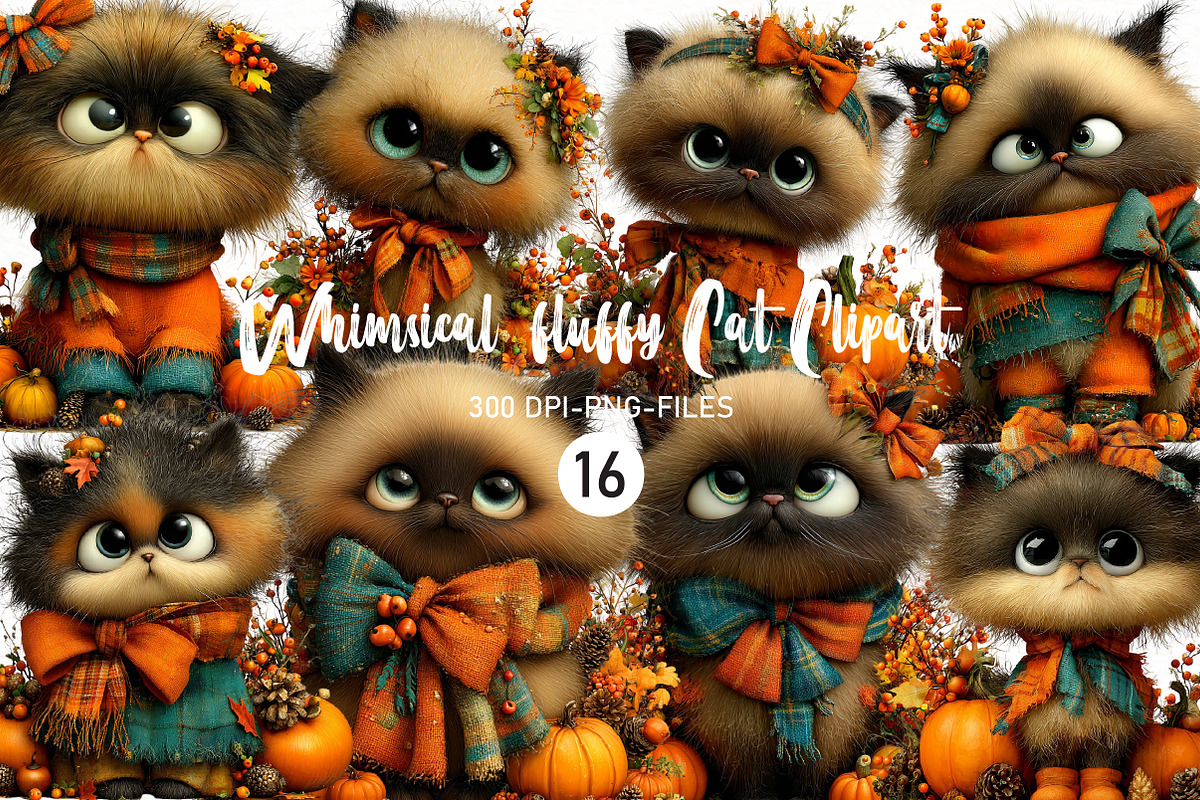 Whimsical Fluffy Cat Clipart, a Seasonal Illustration by Designworld (Photo 1 of 8)