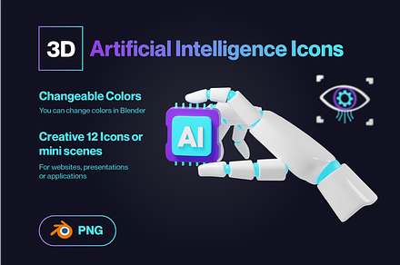 3D Artificial Intelligence Icons, an Object 3D Model by Sunny Design