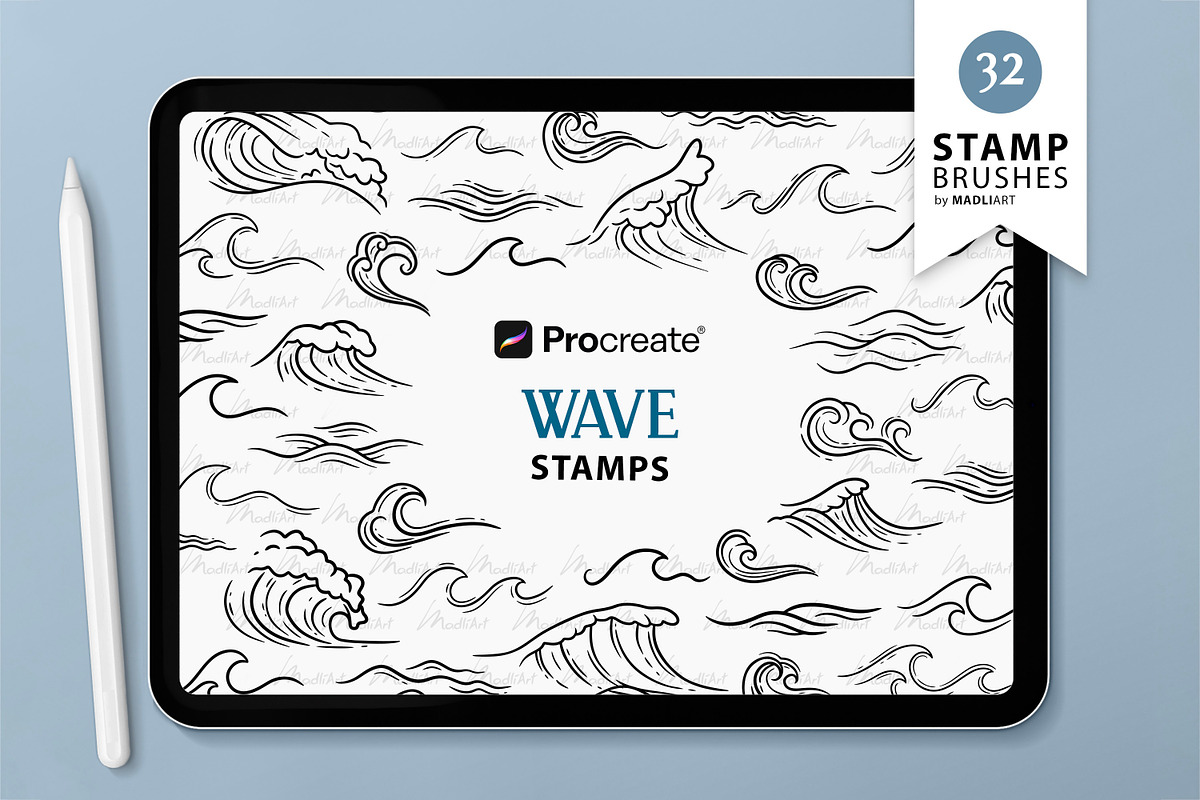 Wave Graphics Procreate Brush Stamps, a Shape Add-On by MadliArt