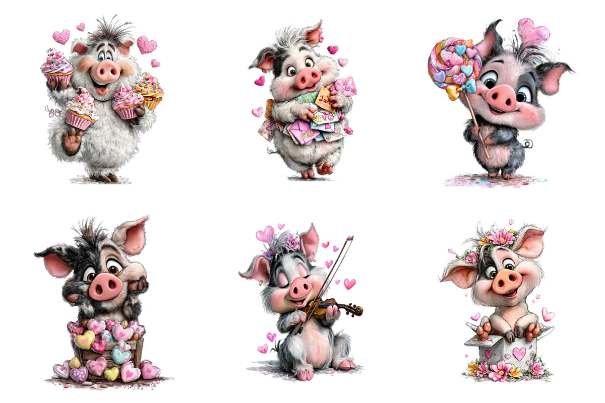 Quirky Valentine Pig Clipart, an Illustration by SinaCreation (Photo 4 of 11)