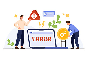Laptop Error Warning with People and, a Technology Illustration by Flashvector