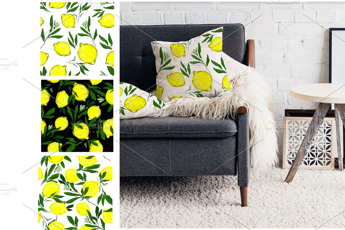 Pattern Lemons with leaves., a Background Graphic by Sweet_print (Photo 1 of 4)