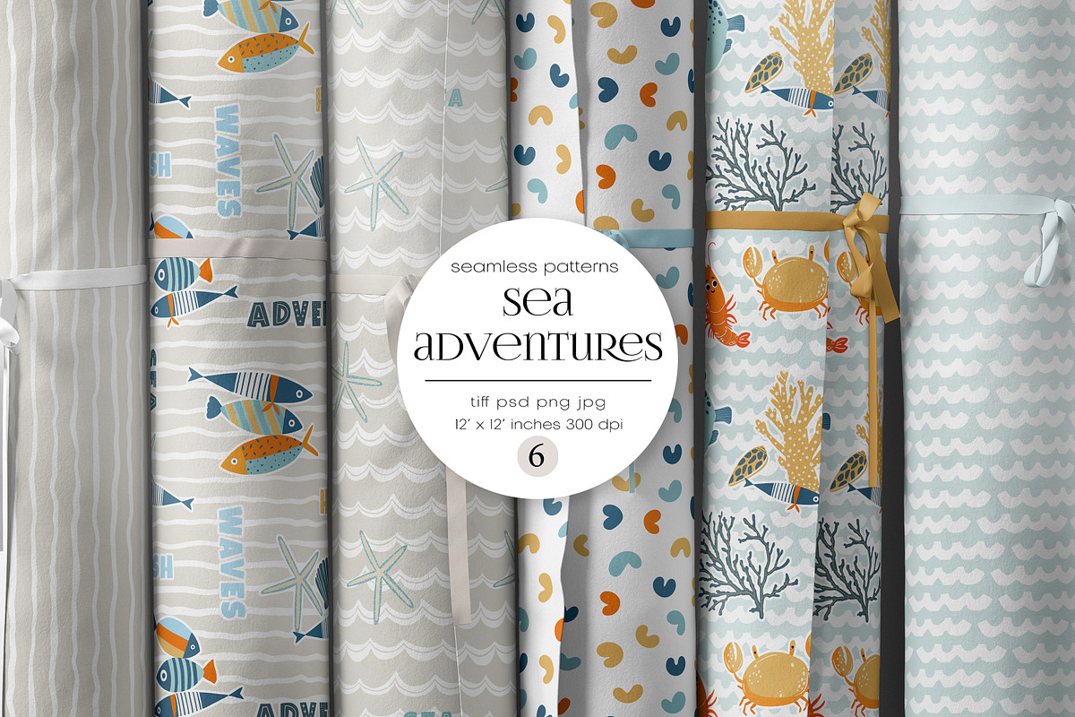 Kids Patterns Sea Adventure, a Pattern Graphic by PROTEA Watercolor Studio (Photo 1 of 11)