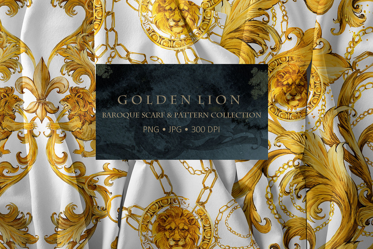 Golden Lion: Baroque Scarf & Pattern, a Pattern Graphic by FineArt (Photo 1 of 6)