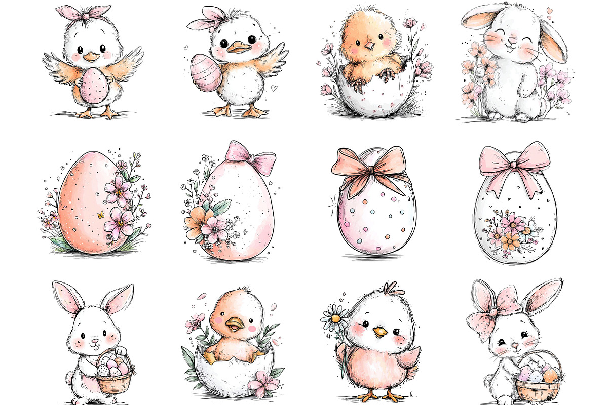 Easter Spring Hand-Drawn Bundle, an Illustration by Designking (Photo 3 of 5)