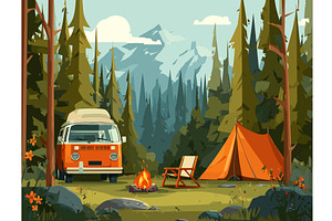 Forest camp van. Mountain forest, a Sport Illustration by Stock-Smart-Start