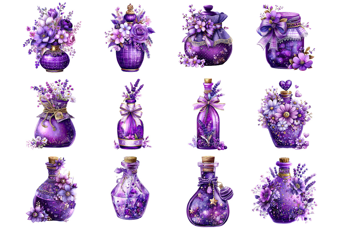 Purple Romantic Gift Bottles Clipart, an Illustration by DreamArtGraphic (Photo 3 of 5)