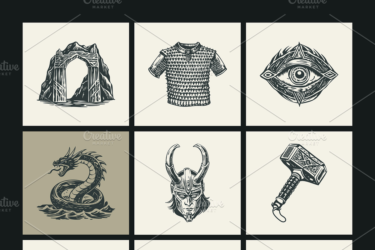 Vintage Viking Art Icon Set, a Person Illustration by Creative Stall (Photo 7 of 9)