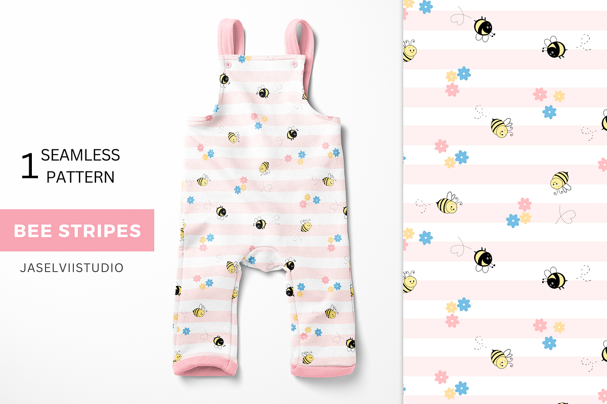 Bee Stripes - Pink, a Pattern Graphic by Jaselvii Studio (Photo 1 of 4)