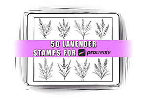 50 Lavender Procreate Stamps Brushes, a Brush Add-On by Procreate Sale
